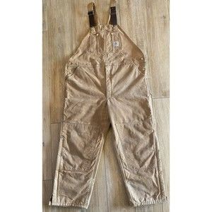 Carhartt Brown Bib Overalls Insulated Zip Leg Double Knee Sz 44 READ